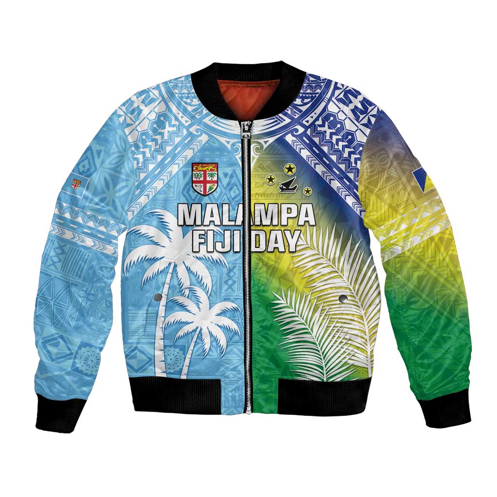 Personalised Happy Malampa Fiji Day Bomber Jacket Half Mix Style LT05 Unisex Blue - Polynesian Pride