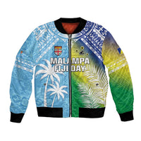 Personalised Happy Malampa Fiji Day Bomber Jacket Half Mix Style LT05 Unisex Blue - Polynesian Pride