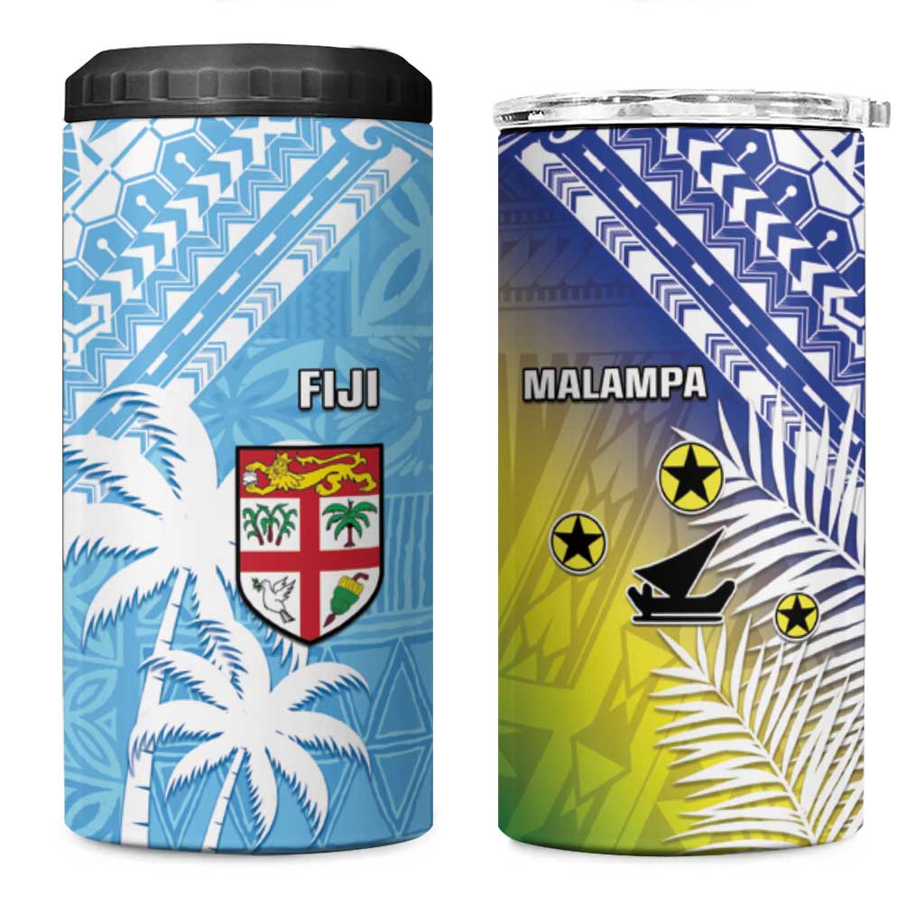 Happy Malampa Fiji Day 4 in 1 Can Cooler Tumbler Half Mix Style LT05 One Size: 16 oz Blue - Polynesian Pride