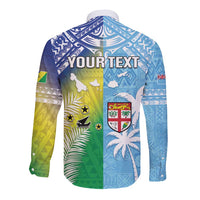 Personalised Happy Malampa Fiji Day Long Sleeve Button Shirt Half Mix Style LT05 - Polynesian Pride