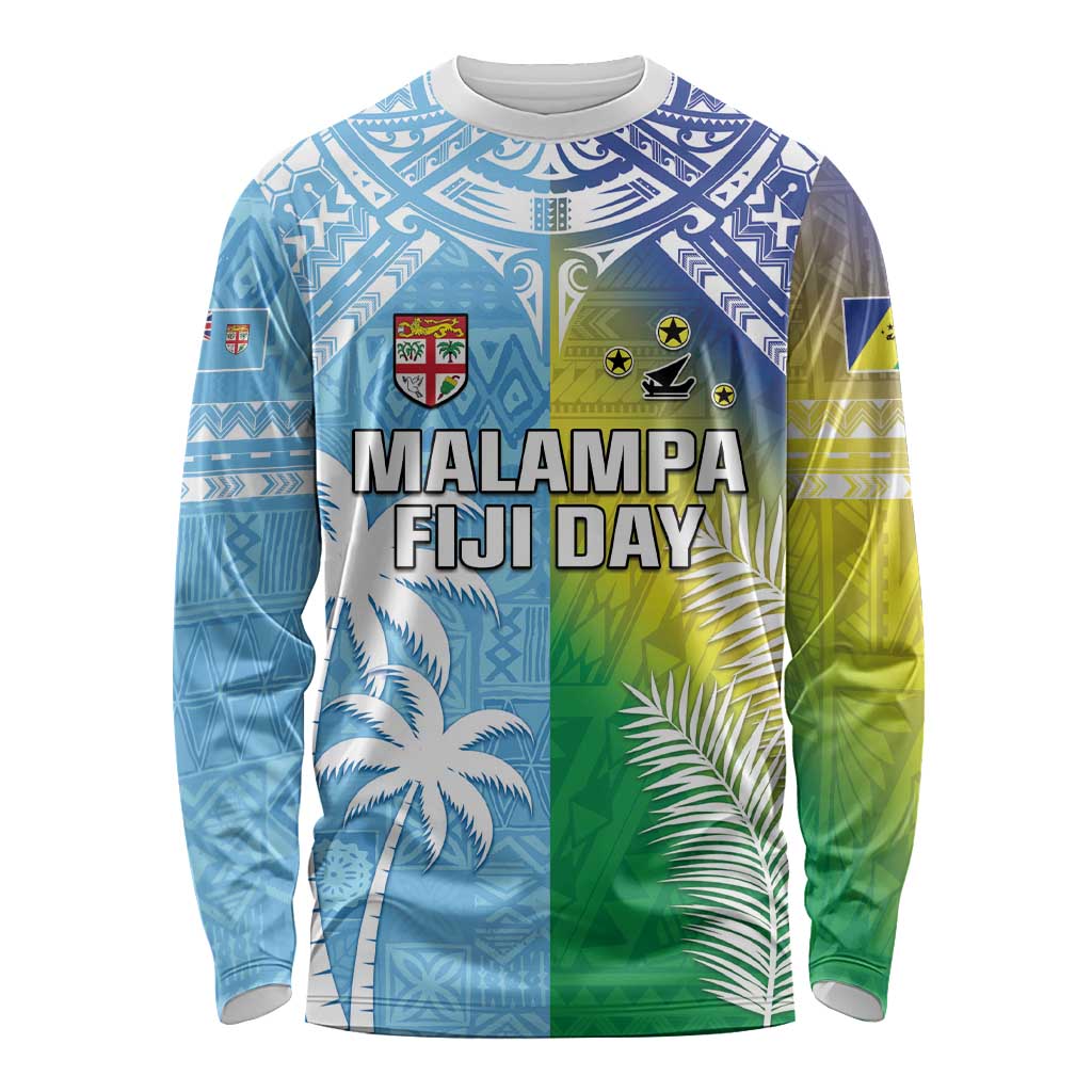 Personalised Happy Malampa Fiji Day Long Sleeve Shirt Half Mix Style LT05 Unisex Blue - Polynesian Pride