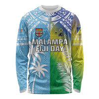 Personalised Happy Malampa Fiji Day Long Sleeve Shirt Half Mix Style LT05 Unisex Blue - Polynesian Pride