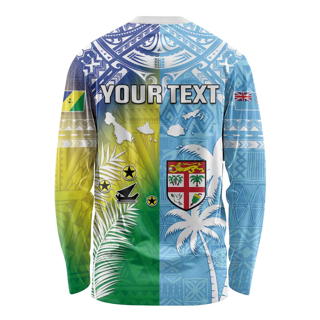 Personalised Happy Malampa Fiji Day Long Sleeve Shirt Half Mix Style LT05 - Polynesian Pride