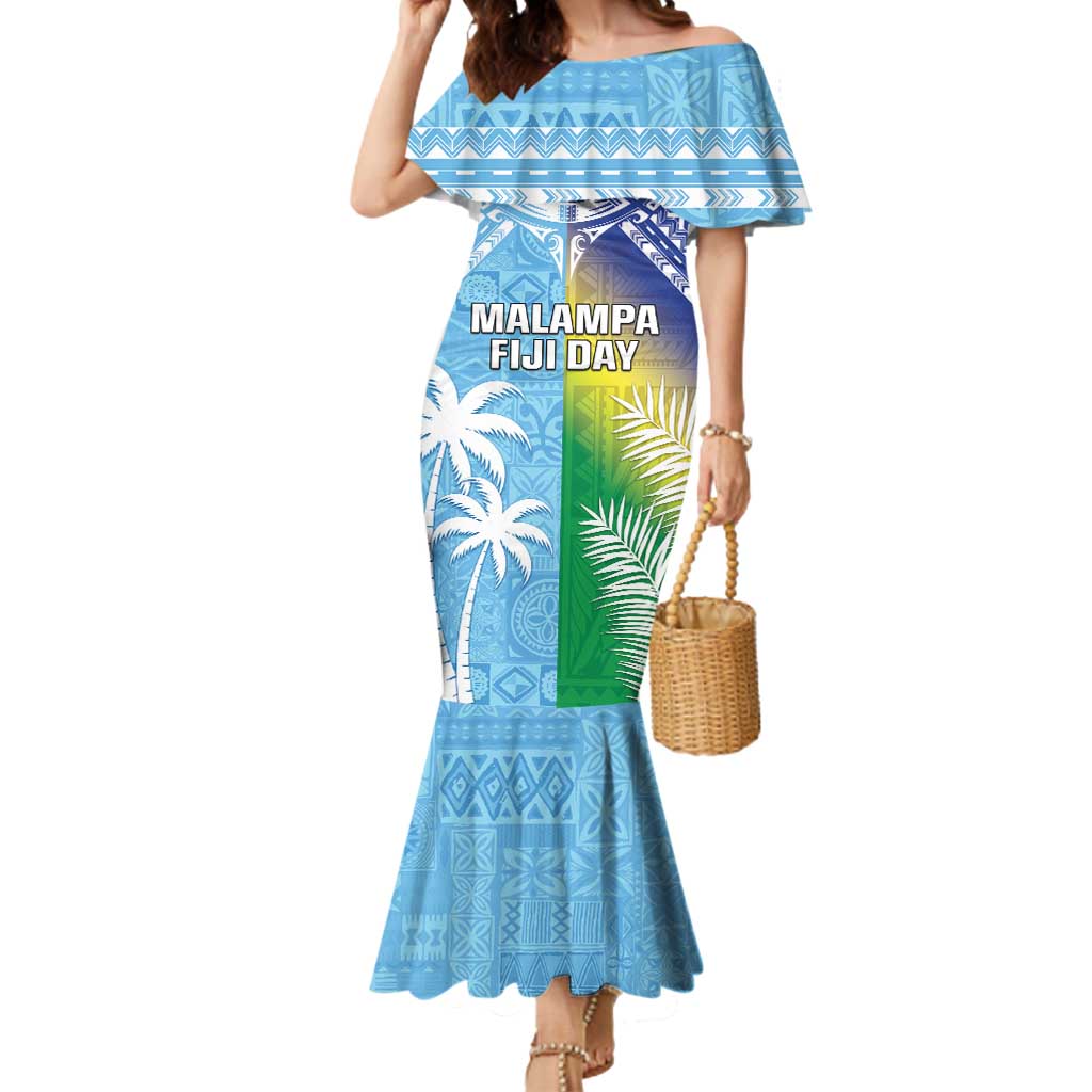 Personalised Happy Malampa Fiji Day Mermaid Dress Half Mix Style LT05 Women Blue - Polynesian Pride
