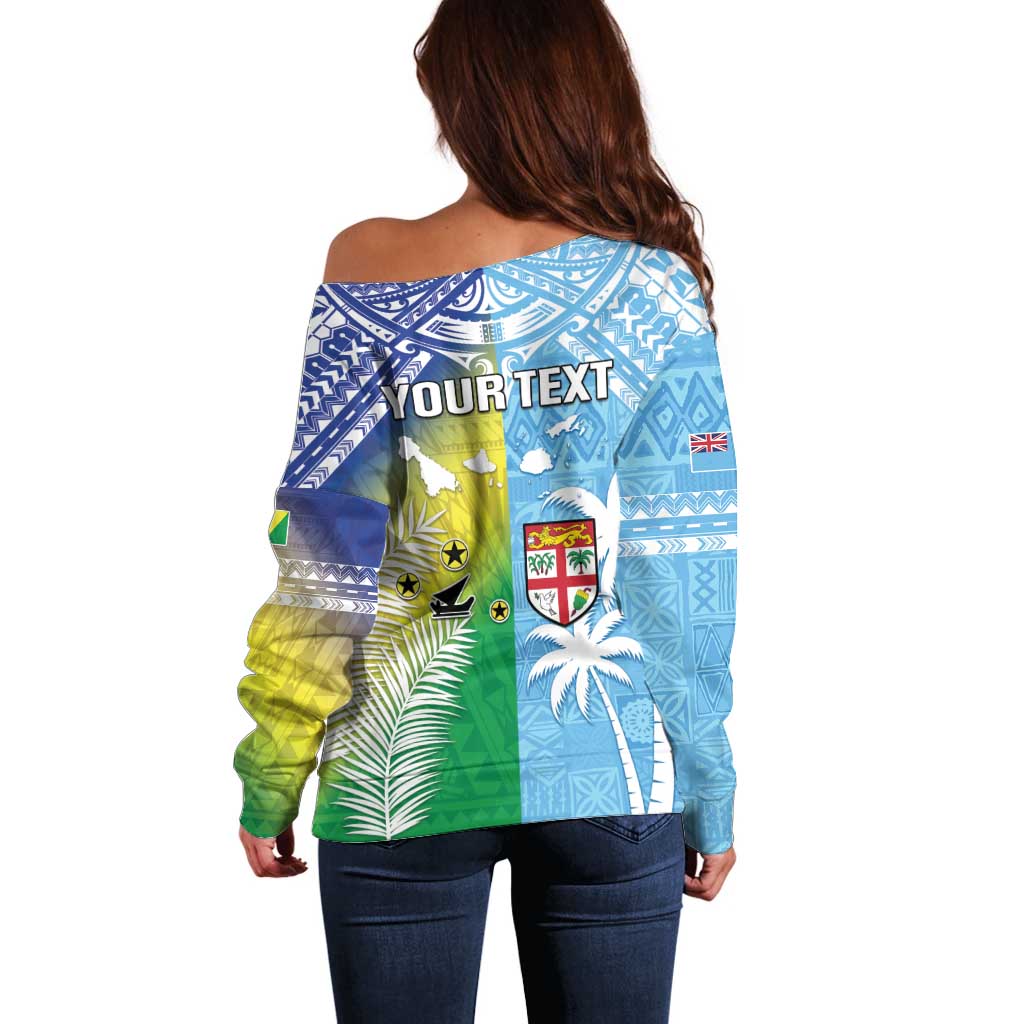 Personalised Happy Malampa Fiji Day Off Shoulder Sweater Half Mix Style LT05 - Polynesian Pride