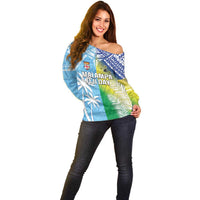 Personalised Happy Malampa Fiji Day Off Shoulder Sweater Half Mix Style LT05 - Polynesian Pride