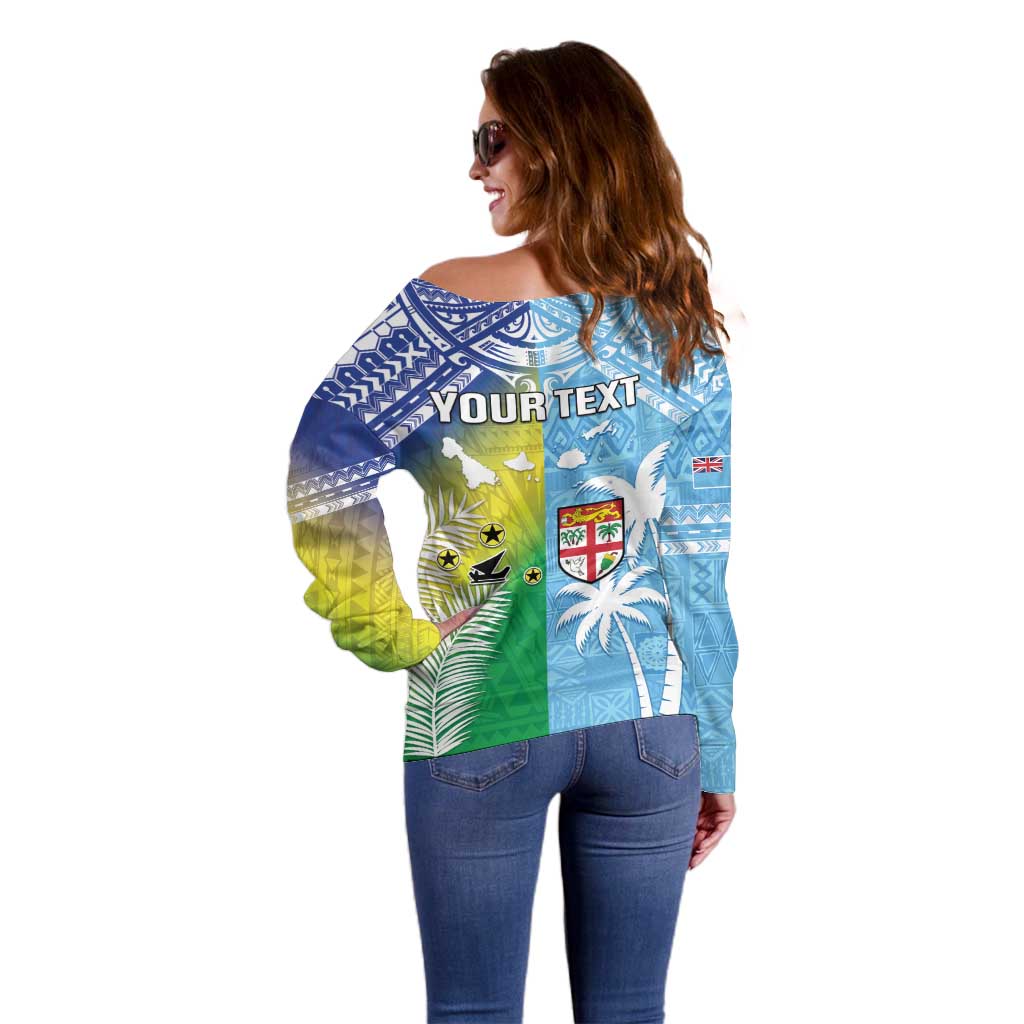 Personalised Happy Malampa Fiji Day Off Shoulder Sweater Half Mix Style LT05 - Polynesian Pride