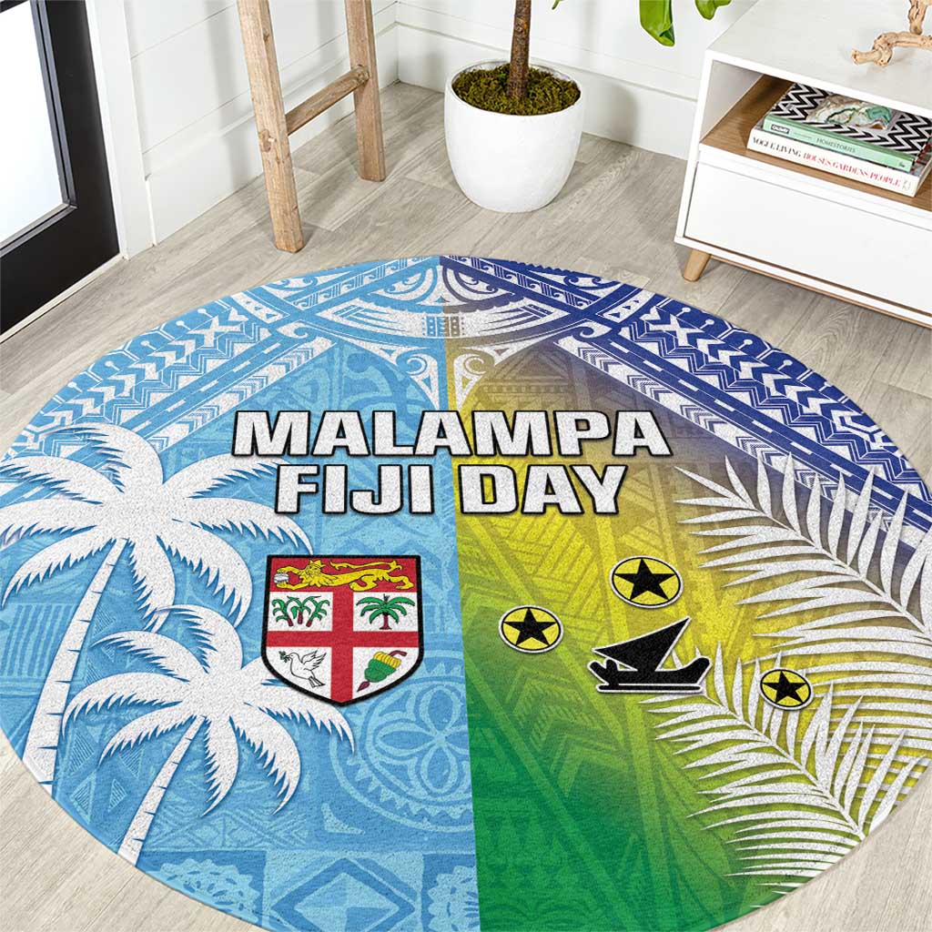 Happy Malampa Fiji Day Round Carpet Half Mix Style LT05 Blue - Polynesian Pride