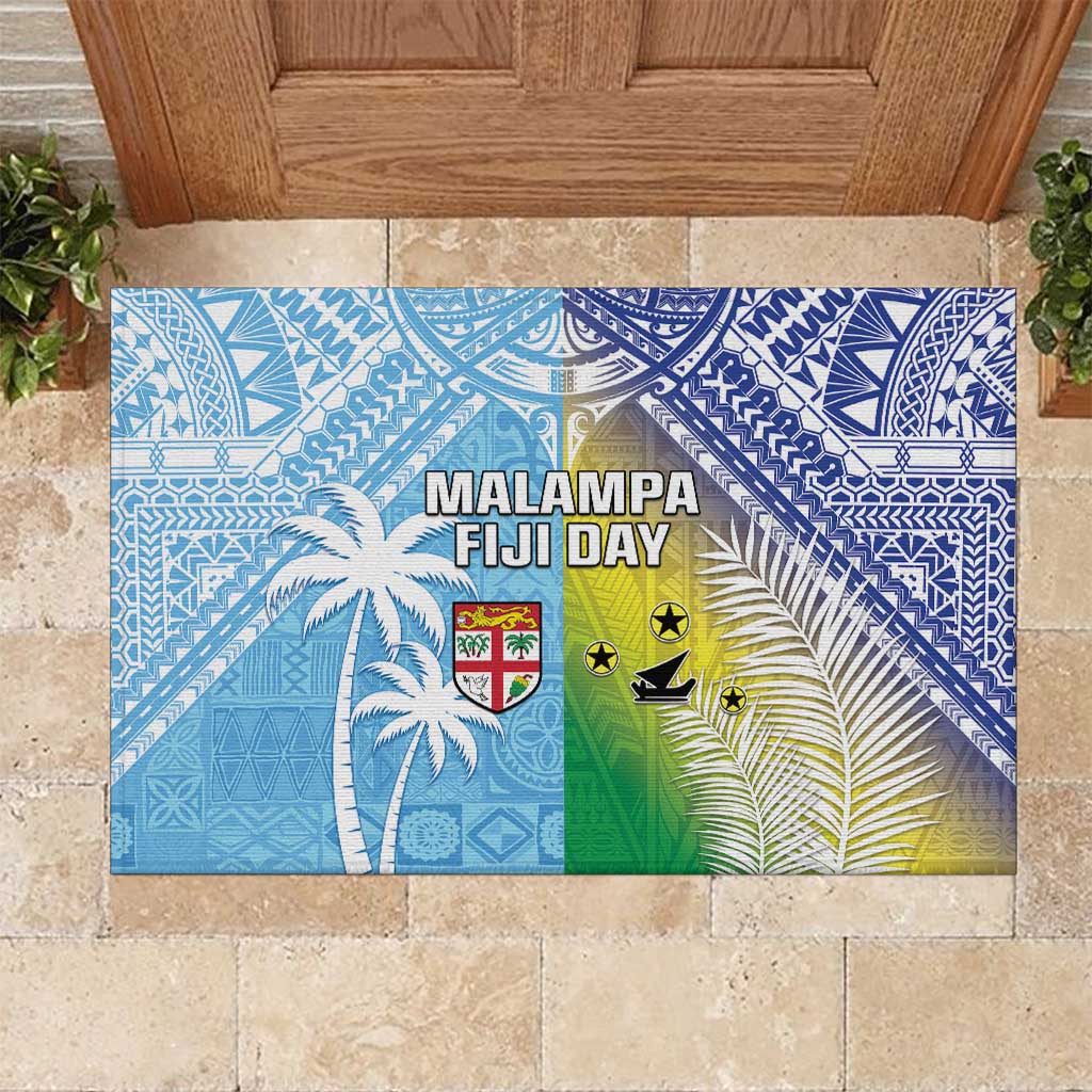 Happy Malampa Fiji Day Rubber Doormat Half Mix Style LT05 Blue - Polynesian Pride