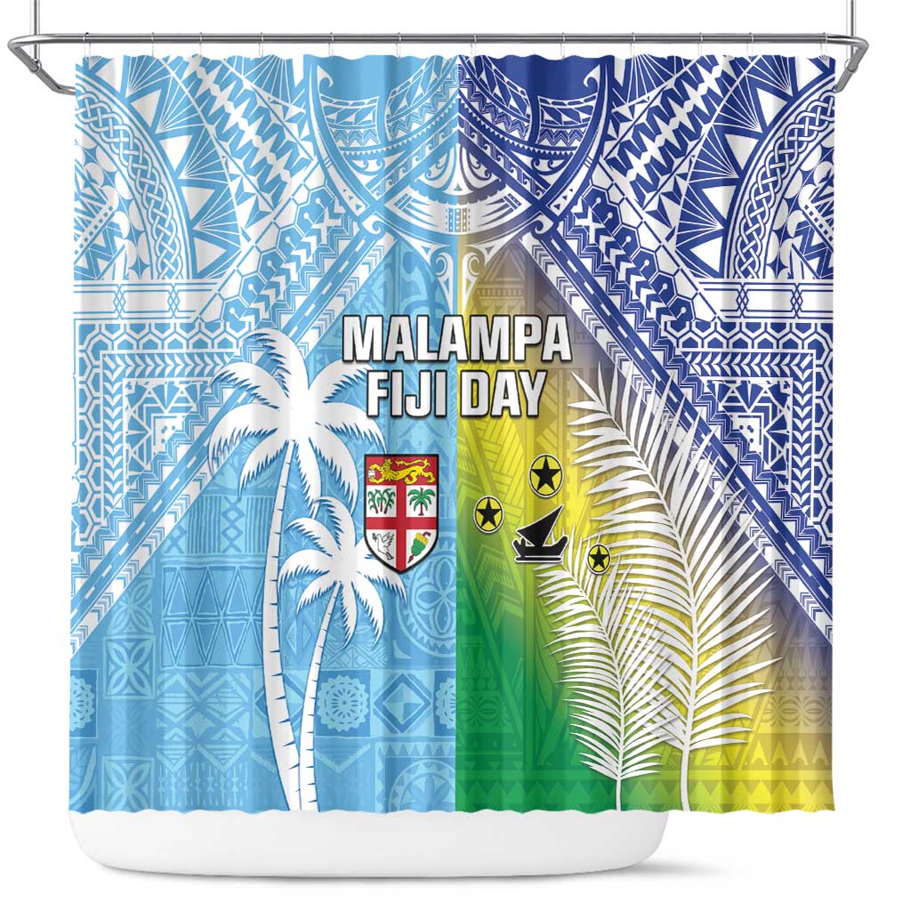 Happy Malampa Fiji Day Shower Curtain Half Mix Style LT05 Blue - Polynesian Pride