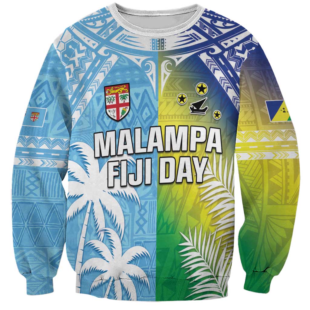 Personalised Happy Malampa Fiji Day Sweatshirt Half Mix Style LT05 Unisex Blue - Polynesian Pride