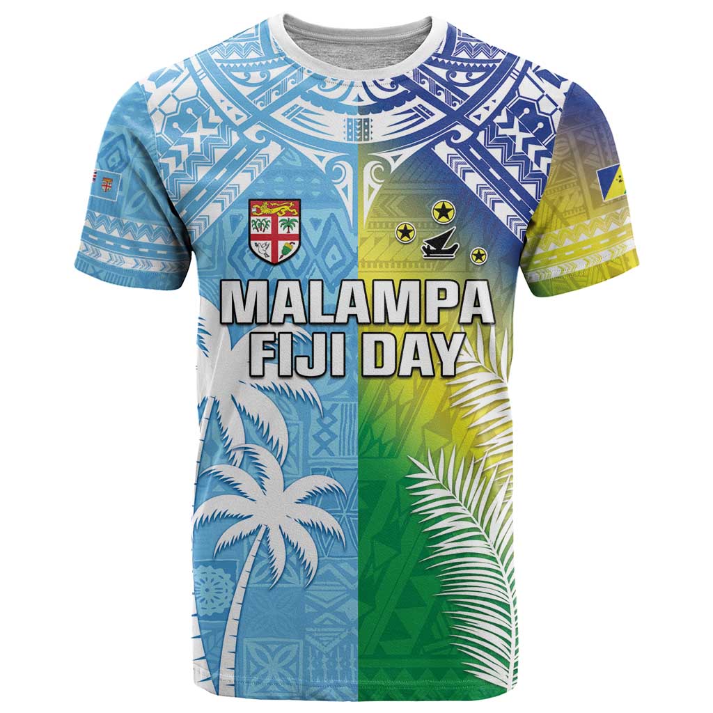 Personalised Happy Malampa Fiji Day T Shirt Half Mix Style LT05 Blue - Polynesian Pride