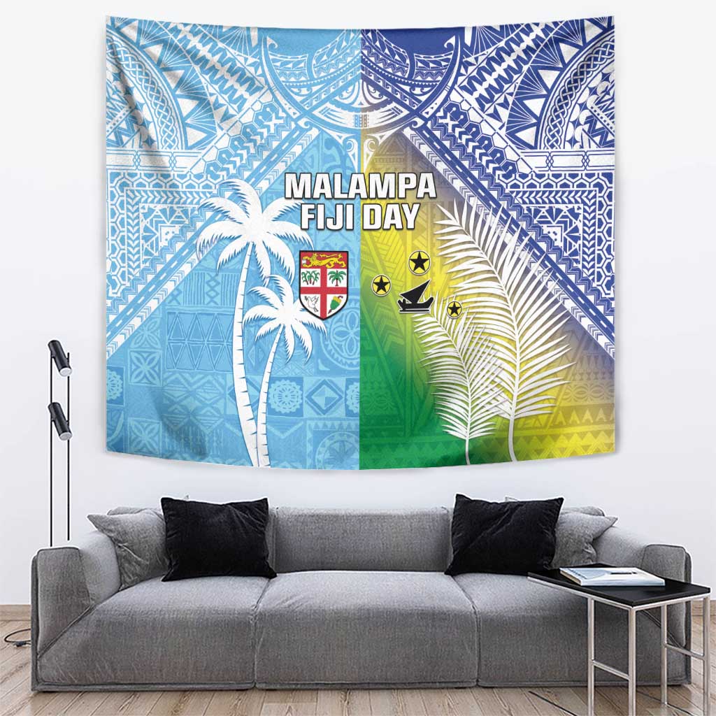 Happy Malampa Fiji Day Tapestry Half Mix Style LT05 Blue - Polynesian Pride