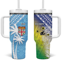 Happy Malampa Fiji Day Tumbler With Handle Half Mix Style LT05 One Size: 40 oz Blue - Polynesian Pride