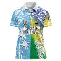 Personalised Happy Malampa Fiji Day Women Polo Shirt Half Mix Style LT05 Female Blue - Polynesian Pride
