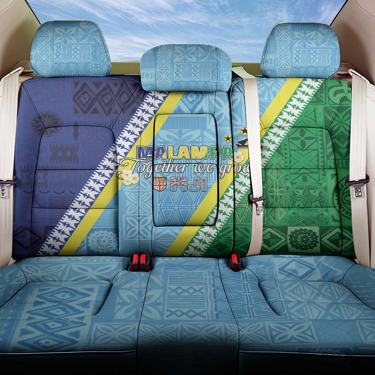 Love Malampa Fiji Day Back Car Seat Cover Together We Grow LT05 One Size Blue - Polynesian Pride