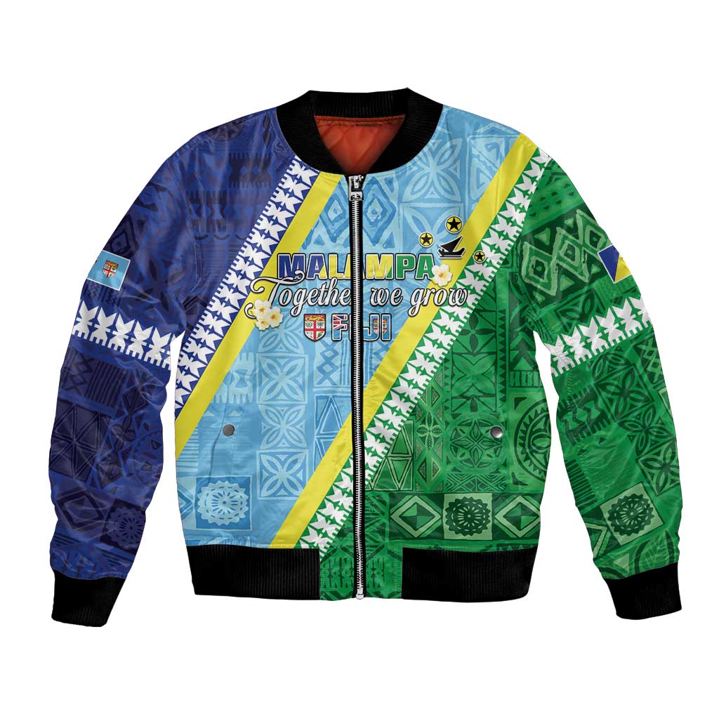 Love Malampa Fiji Day Bomber Jacket Together We Grow LT05 Unisex Blue - Polynesian Pride