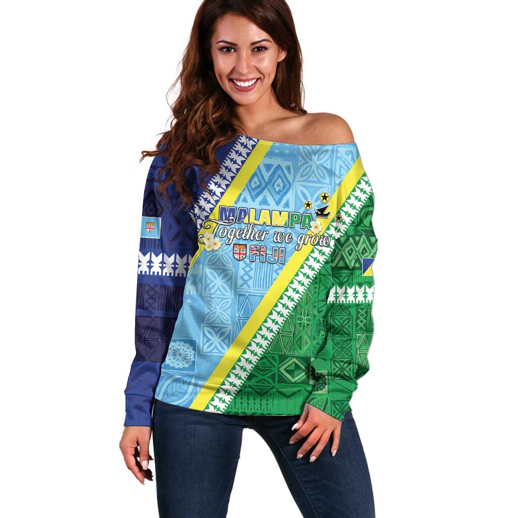 Love Malampa Fiji Day Off Shoulder Sweater Together We Grow LT05 Women Blue - Polynesian Pride