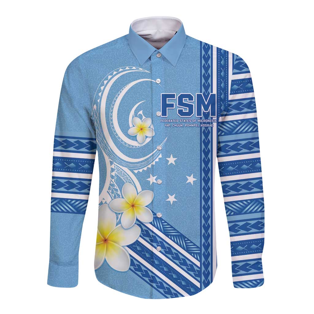 Personalised Federated States of Micronesia Long Sleeve Button Shirt Happy 38th Independence Anniversary LT05 Unisex Blue - Polynesian Pride