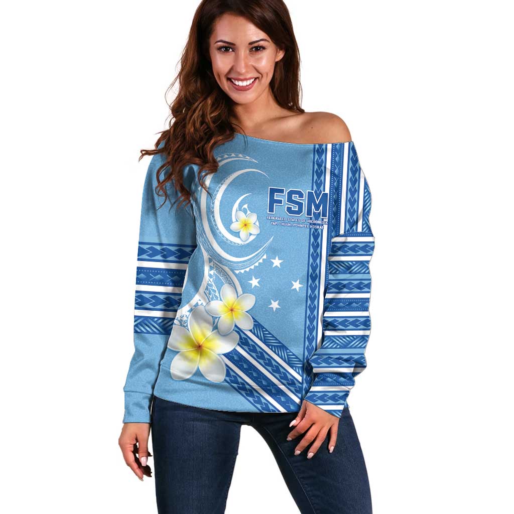 Personalised Federated States of Micronesia Off Shoulder Sweater Happy 38th Independence Anniversary LT05 Women Blue - Polynesian Pride