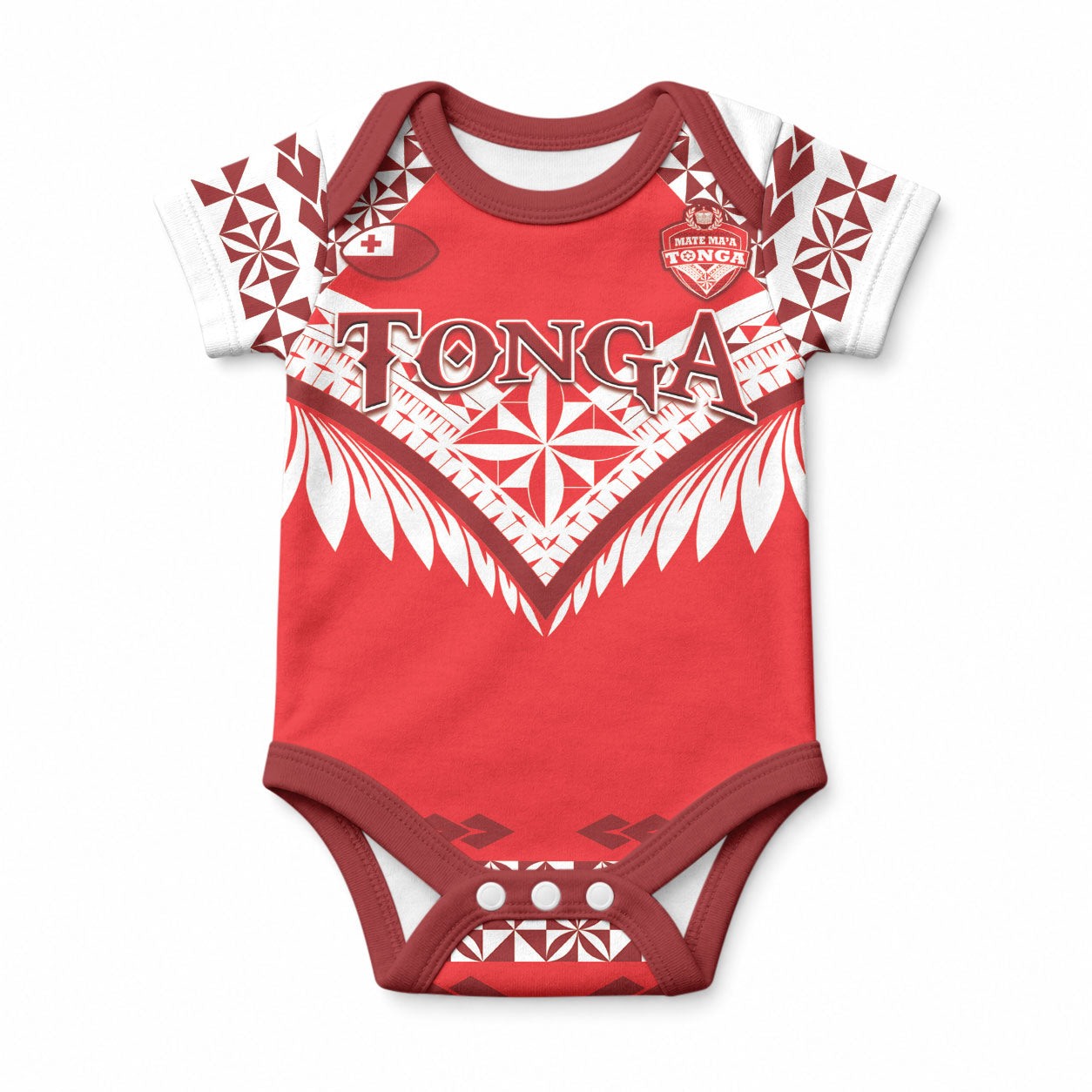 Custom Tonga Mate Maa Rugby Baby Onesie Go Champions LT05 Red - Polynesian Pride