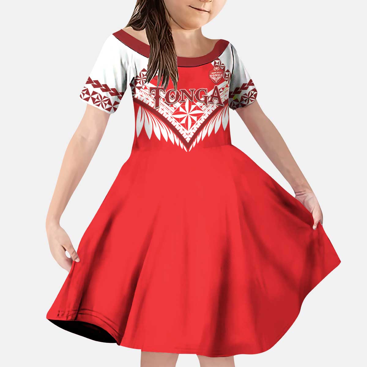 Custom Tonga Mate Maa Rugby Kid Short Sleeve Dress Go Champions LT05 KID Red - Polynesian Pride