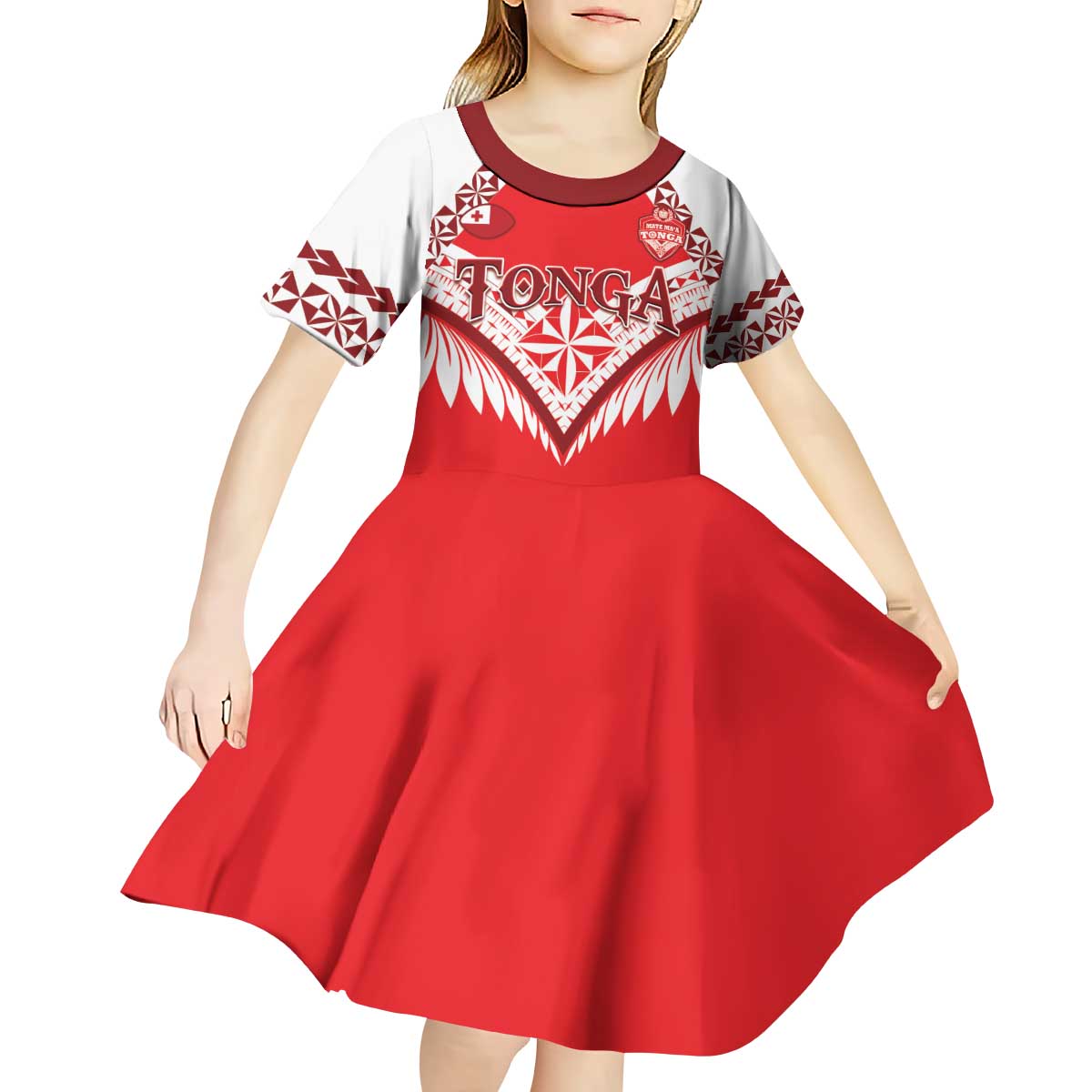 Custom Tonga Mate Maa Rugby Kid Short Sleeve Dress Go Champions LT05 - Polynesian Pride