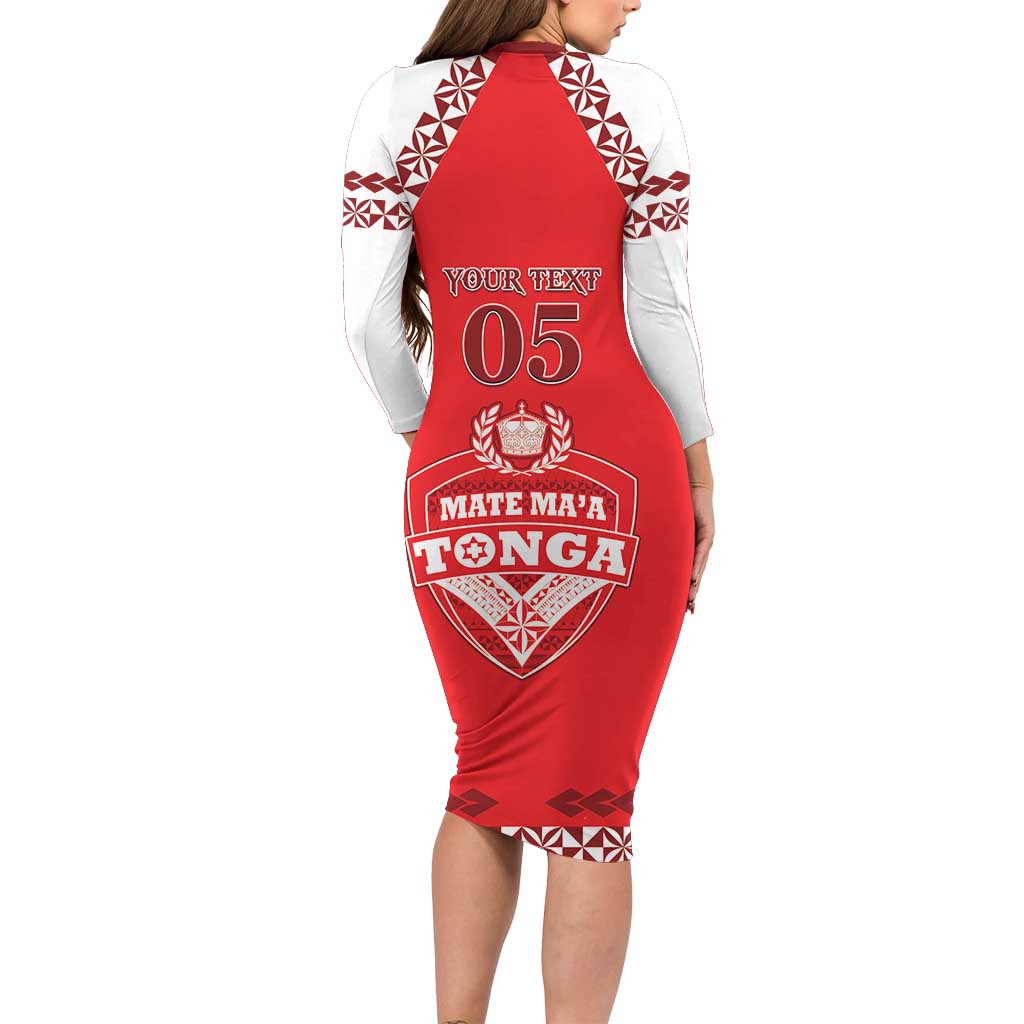 Custom Tonga Mate Maa Rugby Long Sleeve Bodycon Dress Go Champions LT05 - Polynesian Pride