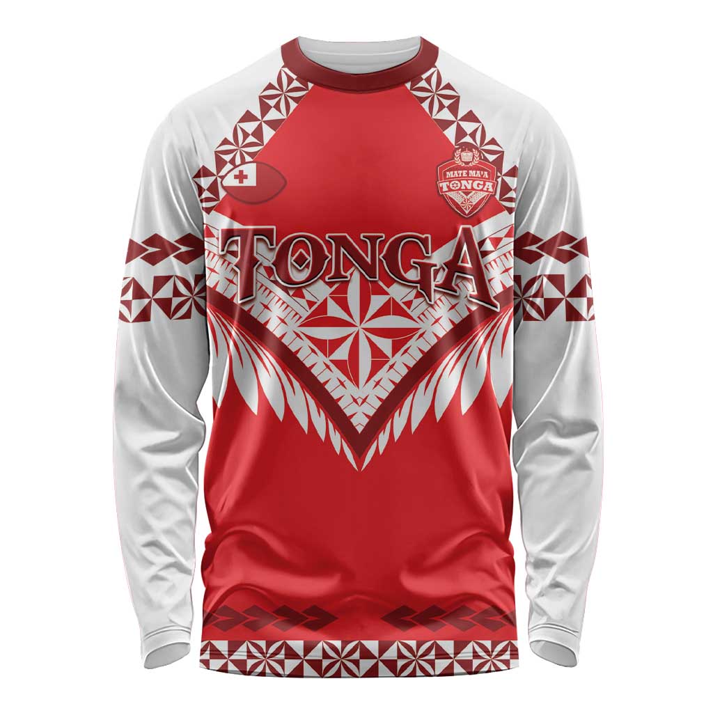 Custom Tonga Mate Maa Rugby Long Sleeve Shirt Go Champions LT05 Unisex Red - Polynesian Pride