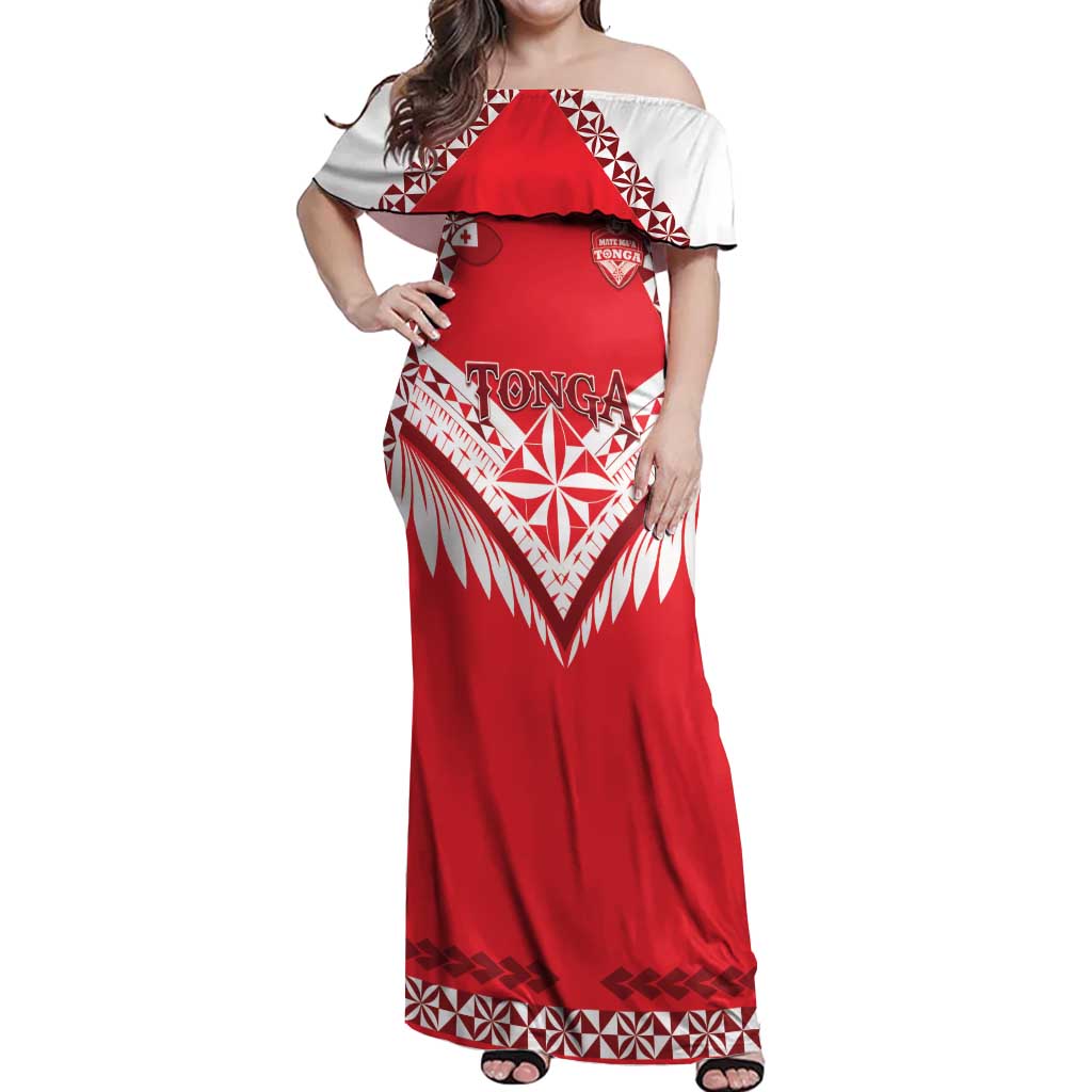 Custom Tonga Mate Maa Rugby Off Shoulder Maxi Dress Go Champions LT05 Women Red - Polynesian Pride