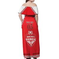 Custom Tonga Mate Maa Rugby Off Shoulder Maxi Dress Go Champions LT05 - Polynesian Pride