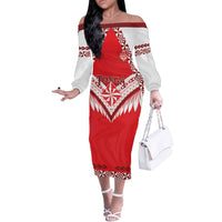 Custom Tonga Mate Maa Rugby Off The Shoulder Long Sleeve Dress Go Champions LT05 Women Red - Polynesian Pride
