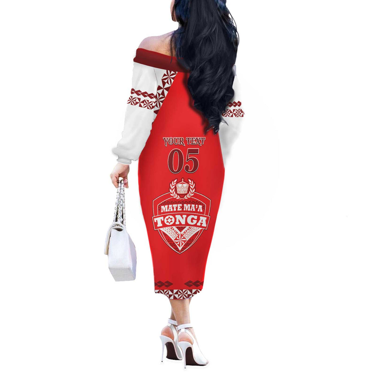 Custom Tonga Mate Maa Rugby Off The Shoulder Long Sleeve Dress Go Champions LT05 - Polynesian Pride