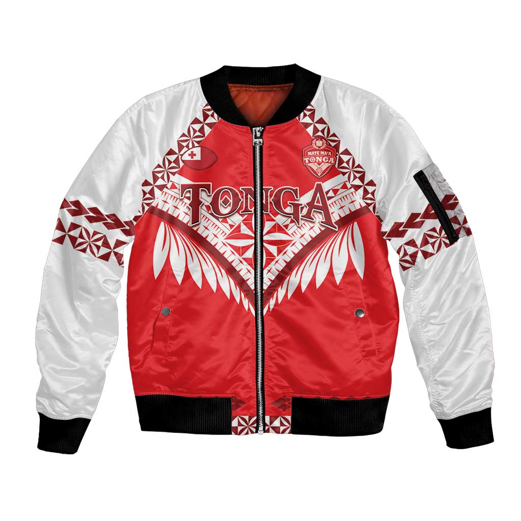 Custom Tonga Mate Maa Rugby Sleeve Zip Bomber Jacket Go Champions LT05 Unisex Red - Polynesian Pride