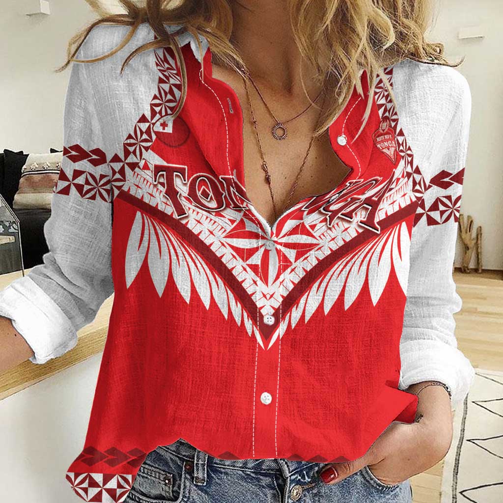 Custom Tonga Mate Maa Rugby Women Casual Shirt Go Champions LT05 Female Red - Polynesian Pride