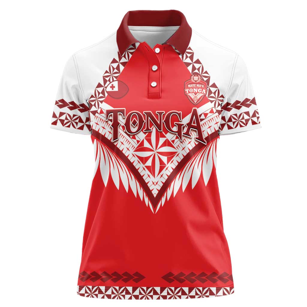 Custom Tonga Mate Maa Rugby Women Polo Shirt Go Champions LT05 Female Red - Polynesian Pride