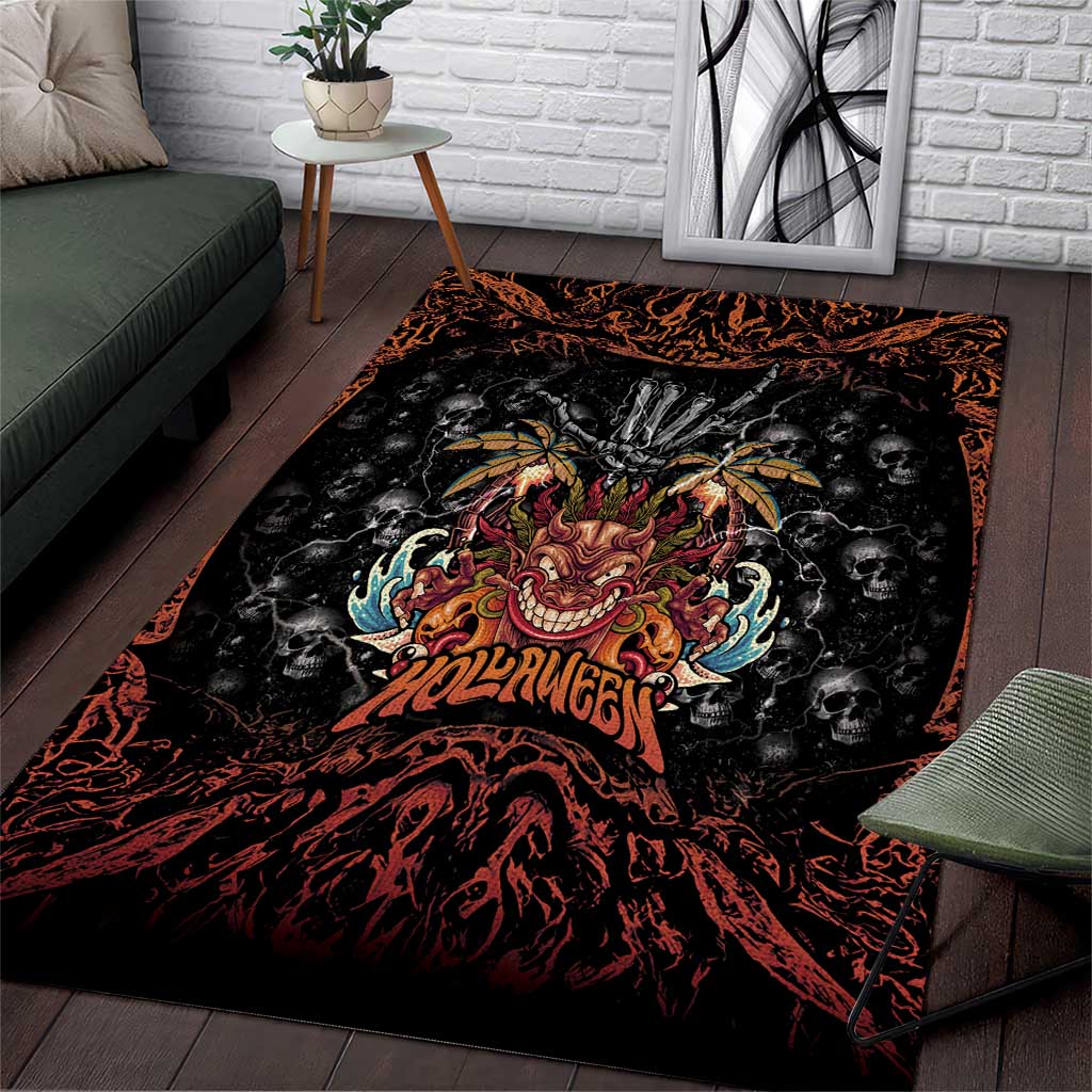 Aloha Halloween Area Rug Horror Tiki Heavy Metal Style LT05 Black - Polynesian Pride
