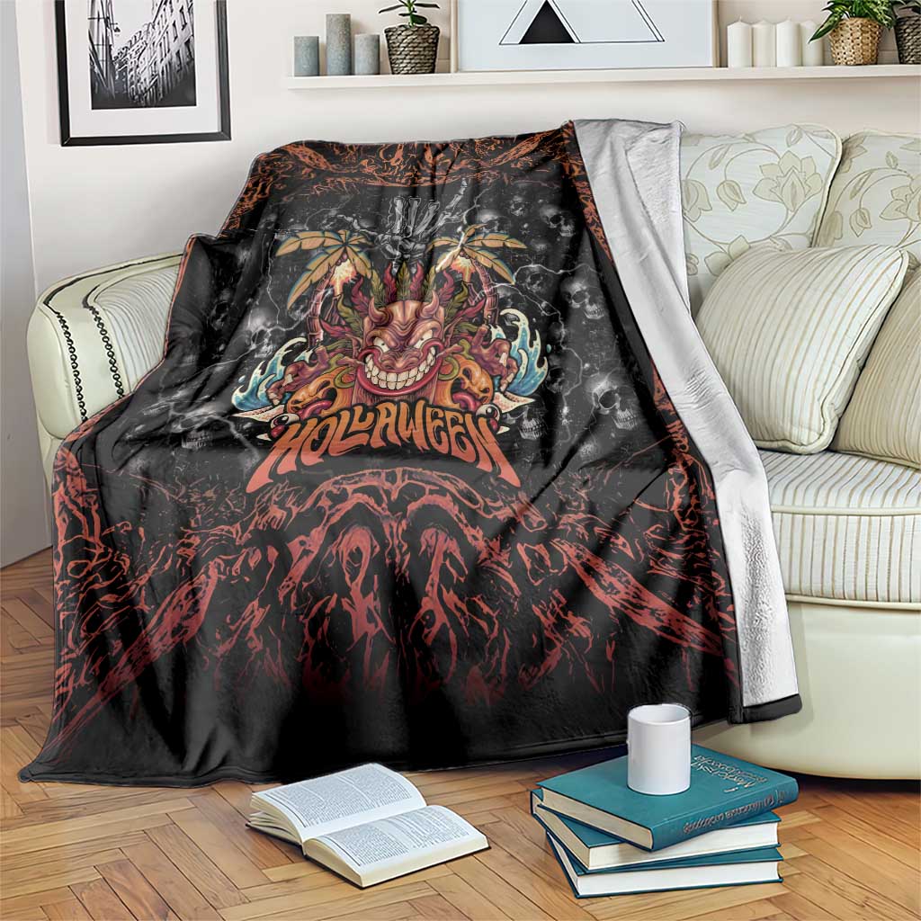 Aloha Halloween Blanket Horror Tiki Heavy Metal Style LT05 Black - Polynesian Pride