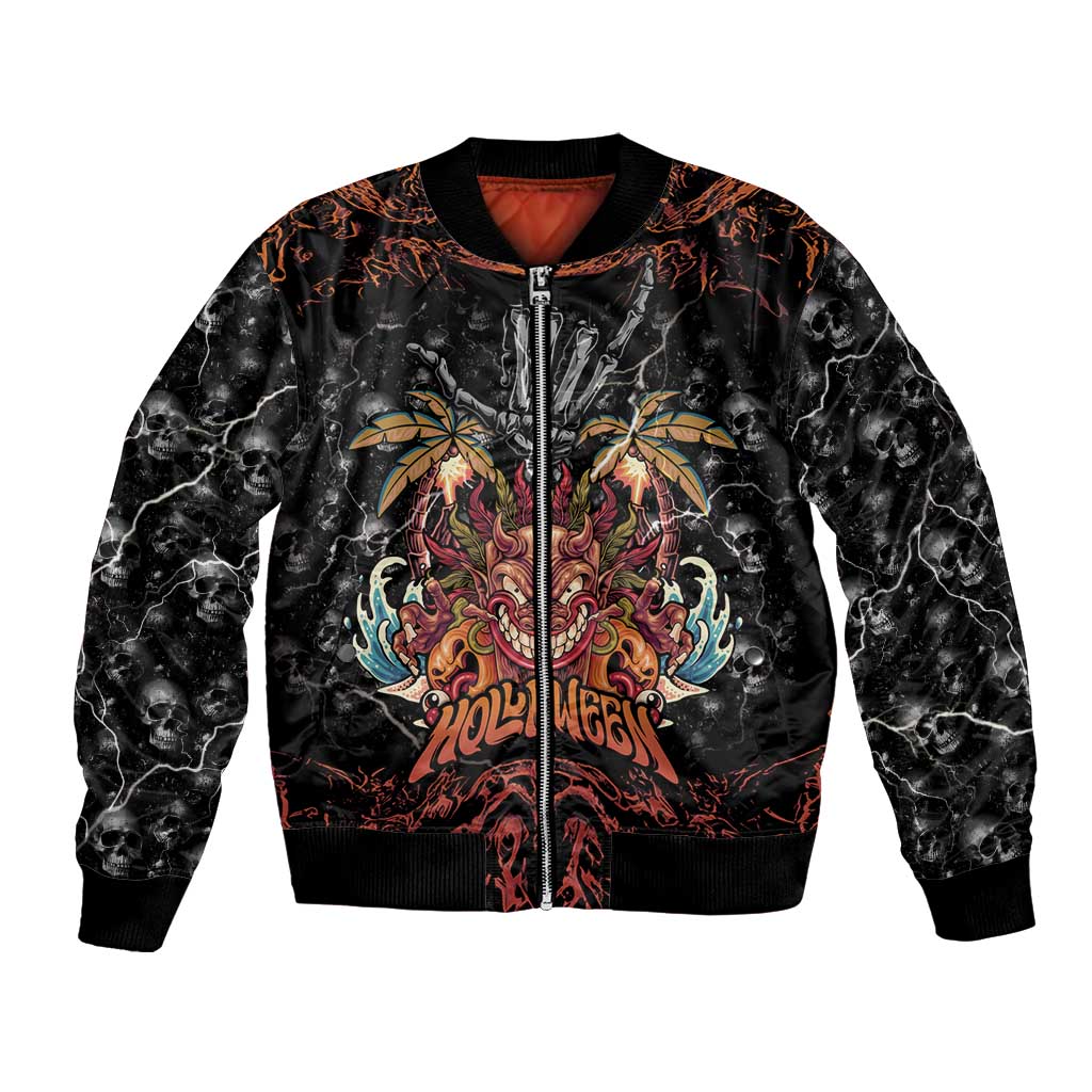 Aloha Halloween Bomber Jacket Horror Tiki Heavy Metal Style LT05 Unisex Black - Polynesian Pride