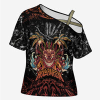 Aloha Halloween Cross Shoulder Shirt Horror Tiki Heavy Metal Style LT05 Female Black - Polynesian Pride