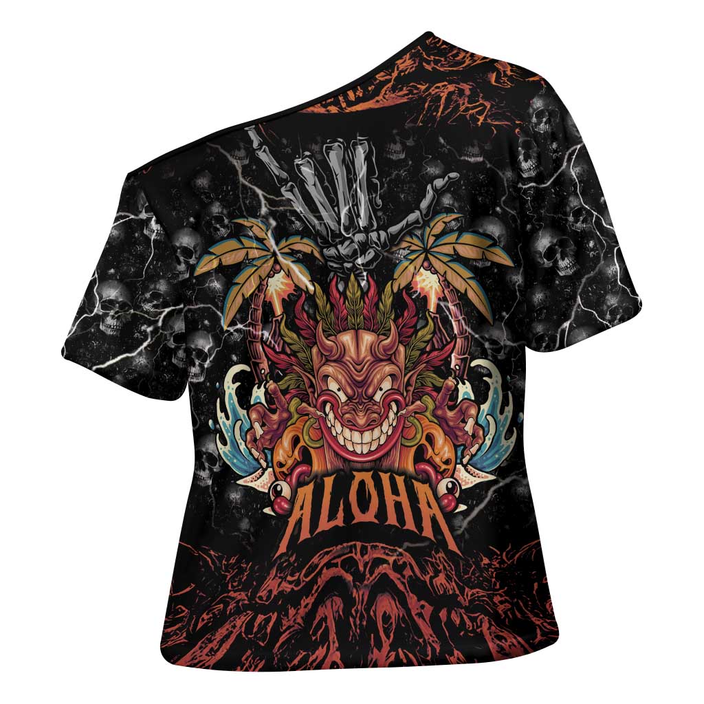 Aloha Halloween Cross Shoulder Shirt Horror Tiki Heavy Metal Style LT05 - Polynesian Pride