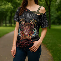 Aloha Halloween Cross Shoulder Shirt Horror Tiki Heavy Metal Style LT05 - Polynesian Pride