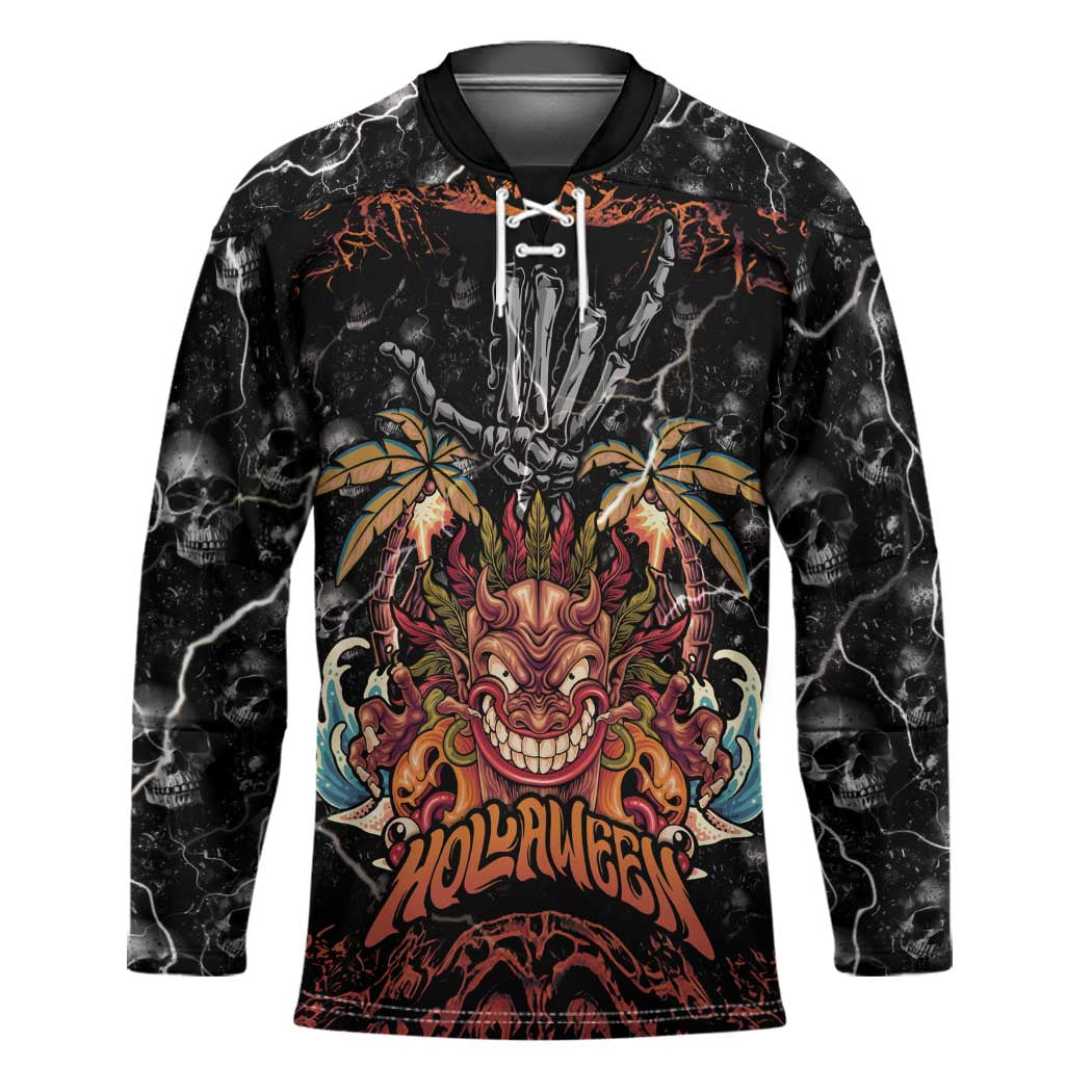 Aloha Halloween Hockey Jersey Horror Tiki Heavy Metal Style LT05 Unisex Black - Polynesian Pride