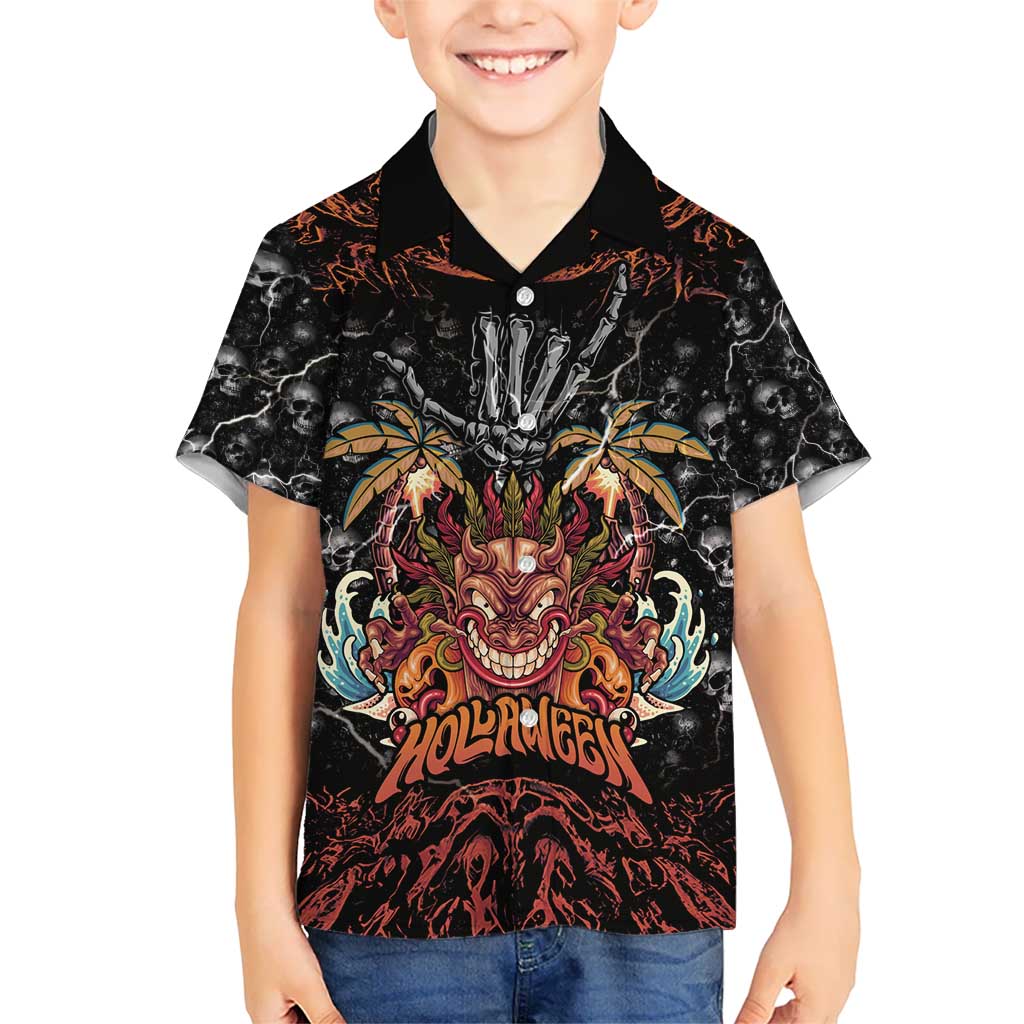 Aloha Halloween Kid Hawaiian Shirt Horror Tiki Heavy Metal Style LT05 Kid Black - Polynesian Pride