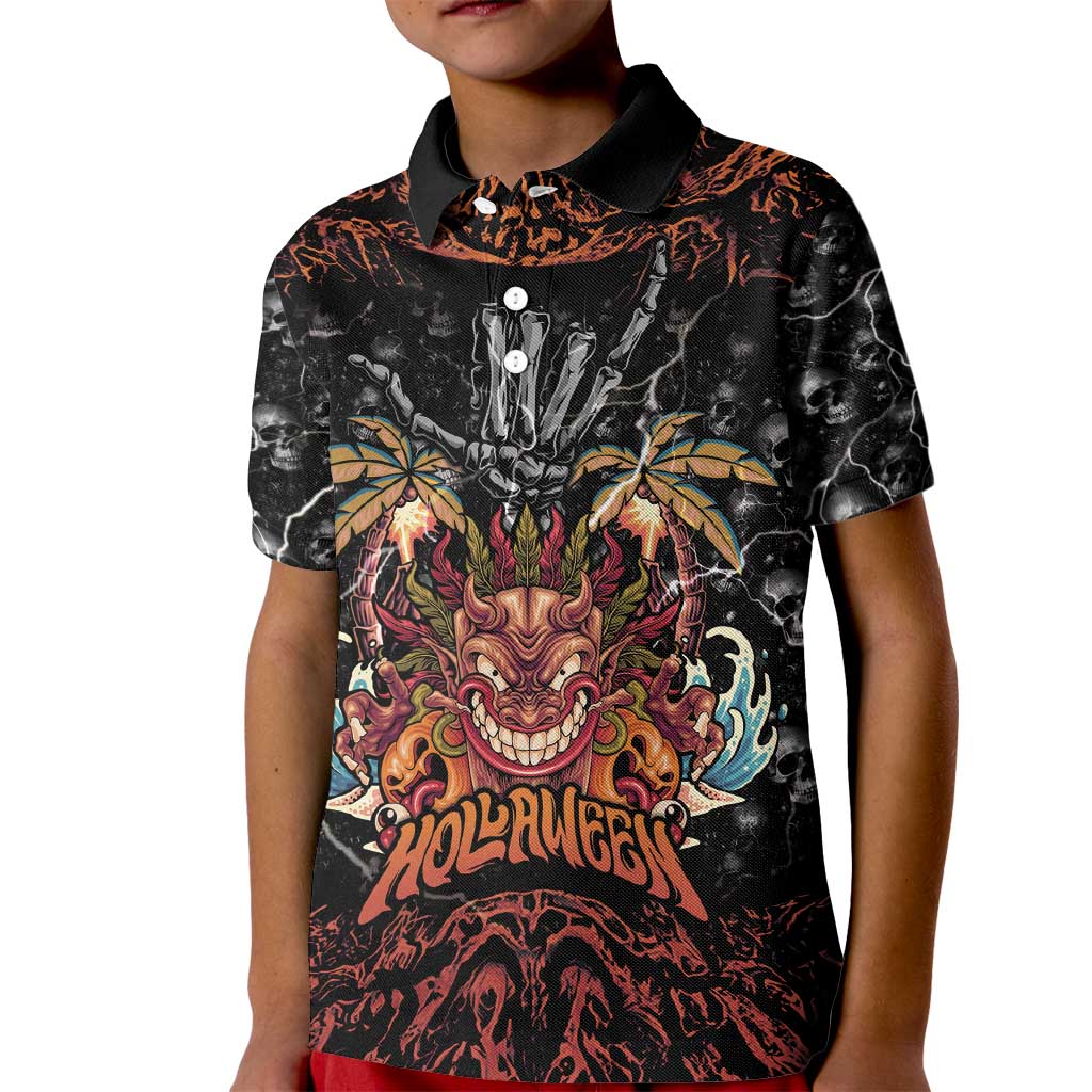 Aloha Halloween Kid Polo Shirt Horror Tiki Heavy Metal Style LT05 Kid Black - Polynesian Pride