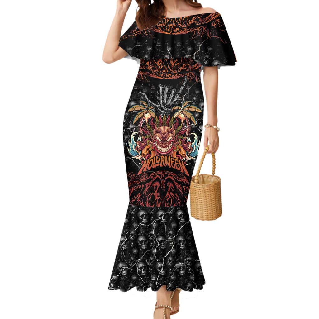 Aloha Halloween Mermaid Dress Horror Tiki Heavy Metal Style LT05 Women Black - Polynesian Pride