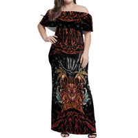 Aloha Halloween Off Shoulder Maxi Dress Horror Tiki Heavy Metal Style LT05 Women Black - Polynesian Pride