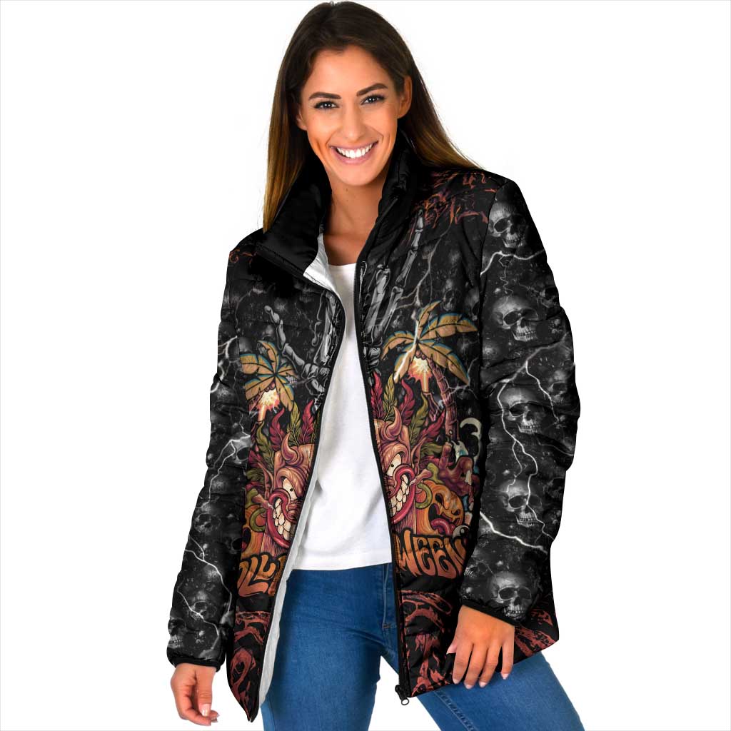 Aloha Halloween Padded Jacket Horror Tiki Heavy Metal Style LT05 Women Black - Polynesian Pride