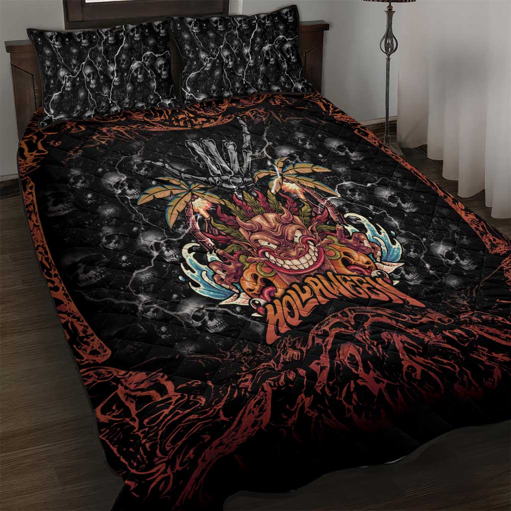 Aloha Halloween Quilt Bed Set Horror Tiki Heavy Metal Style LT05 Black - Polynesian Pride