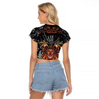 Aloha Halloween Raglan Cropped T Shirt Horror Tiki Heavy Metal Style LT05 - Polynesian Pride